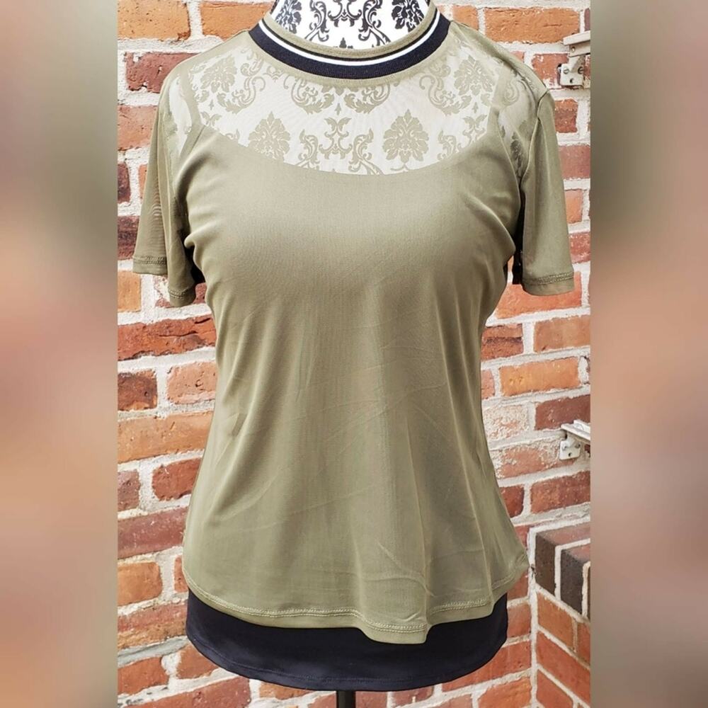 Ultra Flirt Sheer Tee  Shirt Blouse‎ Olive Green Layering Women's Size Medium